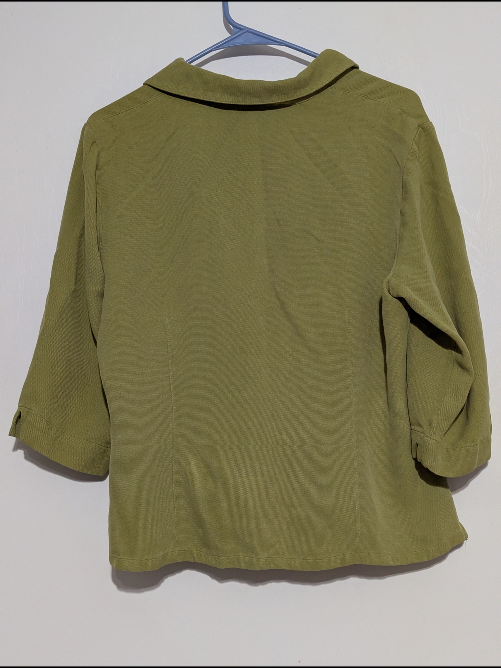 Silk Club Lightweight Olive Green Button-Up Blouse - Picture 4 of 7